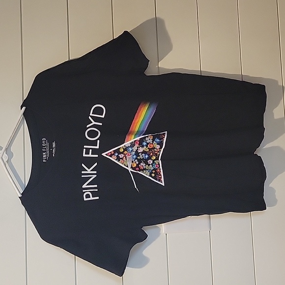 PINK FLOYD TEE WITH EMBROIDERED FLOWERS L  BLACK/RAINBOW - Picture 1 of 11